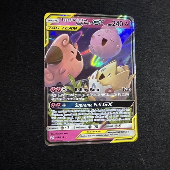 Togepi & Cleffa & Igglybuff GX 143/236 Ultra Rare Holo Card Sm-Cosmic Eclipse - Picture 3 of 11
